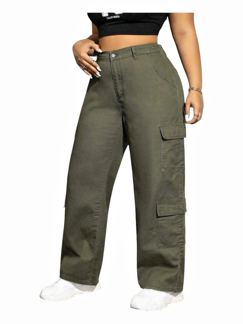 Women's Olive Green Wide Leg Cargo Pants
